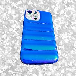 iPhone 13 BLUE Metallic Ombre Iridescent Pearlized BUBBLE Puffer Case